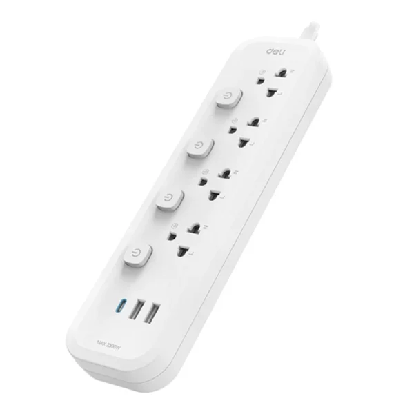 PLUG (ปลั๊กไฟ) DELI T477 4SOCKETS 3USB 3M SWITCH