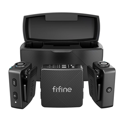 FIFINE ไมโครโฟนไร้สาย รุ่น M9 แบบคู่ พร้อมเคสชาร์จ (FFN-541046433-4170)