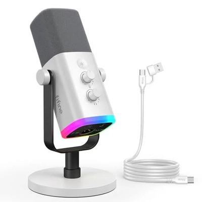 FIFINE ไมโครโฟนไดนามิก RGB รุ่น AM8W สีขาว (FFN-503119299-4681)